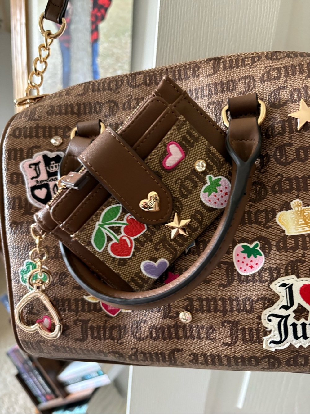 Juicy Couture Brown Logo Satchel with Multicolor Patch Accents - Picture 2 of 2
